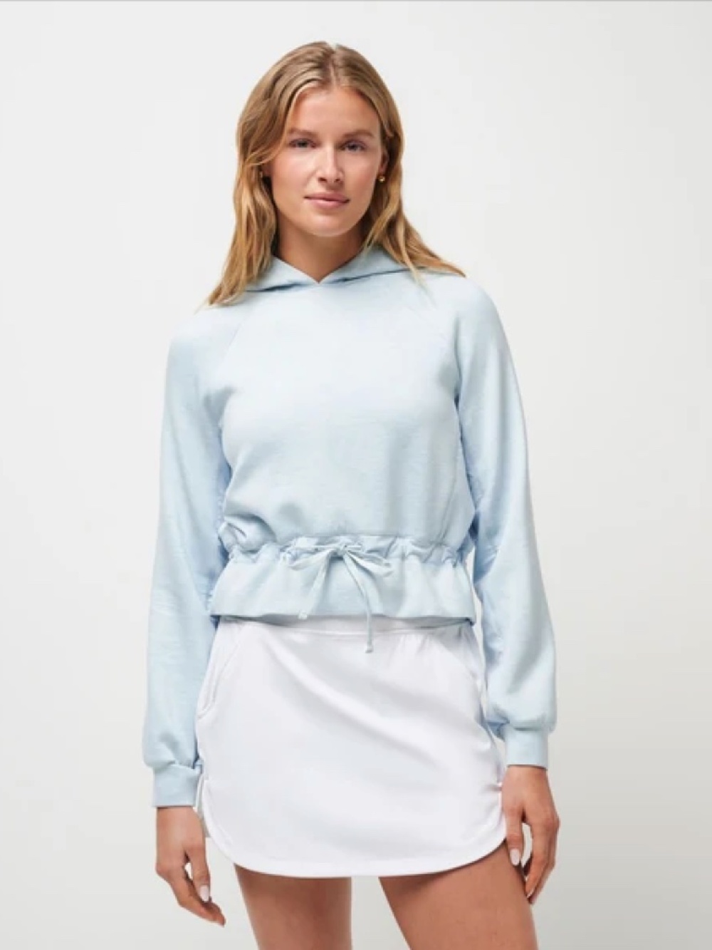 TravisMathew Golden State Drawstring Waist Hoodie Heather Baby Blue Womens Small